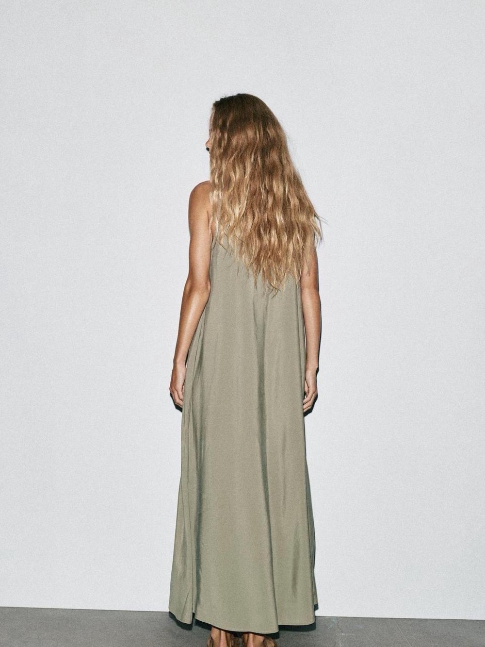 Zara Olive Green Sleeveless Maxi Dress Size S - Picture 4 of 6